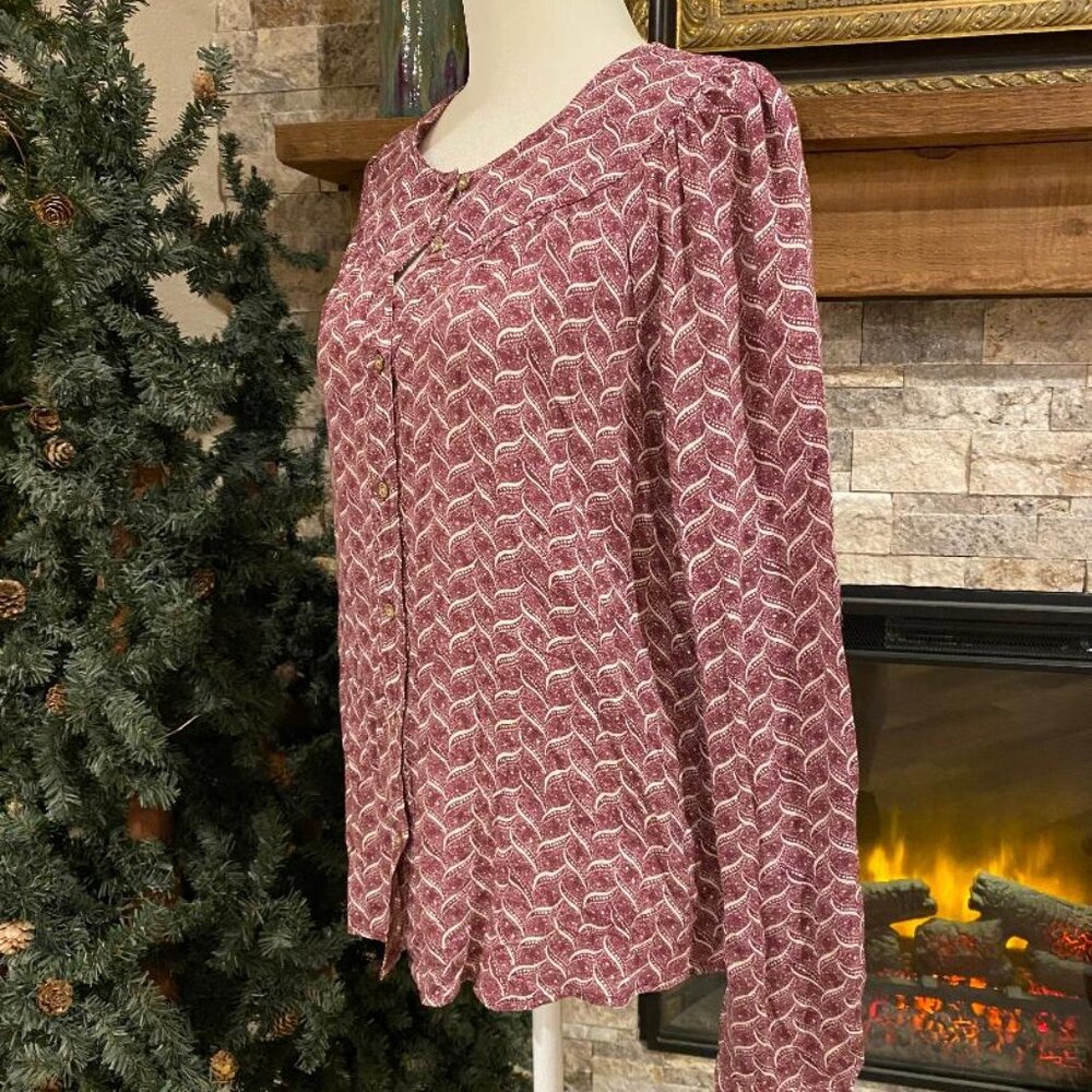 MAEVE ANTHROPOLOGIE Orli Burgundy Blouse Button Up Long Sleeve Top Size Small